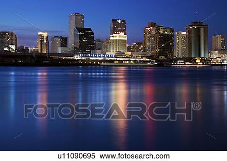 USA, Louisiana, New Orleans, Mississippi River and skyline illuminated at night View Large Photo Image Stock Photography - USA, Louisiana, New Orleans, Mississippi River and skyline illuminated at night. Fotosearch