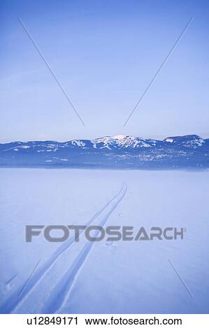 Stock Image - USA, Montana, Whitefish, Cross country skiing tracks in snow. Fotosearch