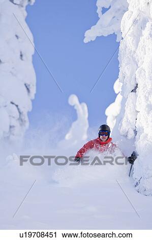 Stock Image - USA, Montana, Whitefish, skier on slope. Fotosearch