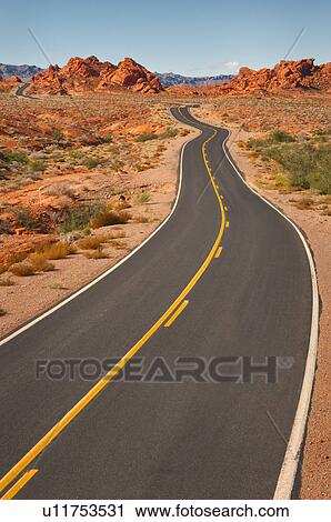 USA, Nevada, Valley of Fire, desert road View Large Photo Image Stock Image - USA, Nevada, Valley of Fire, desert road. Fotosearch