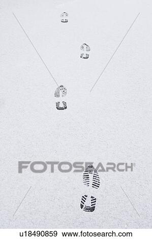 Stock Photo - USA, New Jersey, footprints on snow. Fotosearch
