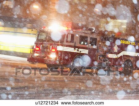 USA, New York City, Fire engine in blizzard View Large Photo Image Picture - USA, New York City, Fire engine in blizzard. Fotosearch
