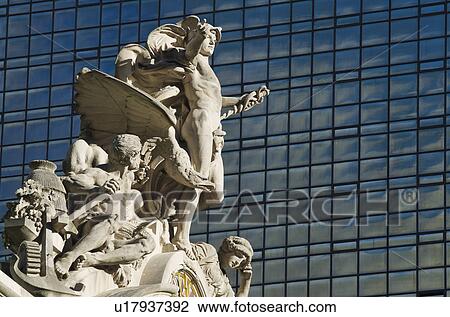 USA, New York City, Sculpture on top of Grand Central Station facade View Large Photo Image Stock Image - USA, New York City, Sculpture on top of Grand Central Station facade. Fotosearch