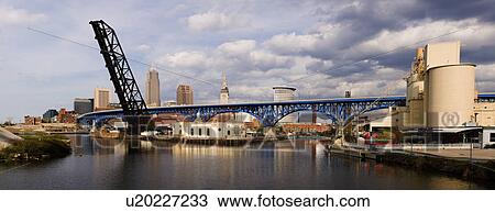 USA, Ohio, Cleveland, Bridge over River Cuyahoga View Large Photo Image Stock Image - USA, Ohio, Cleveland, Bridge over River Cuyahoga . Fotosearch