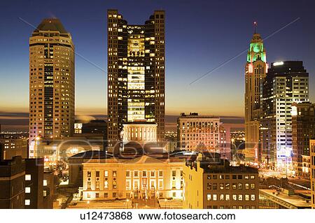 USA, Ohio, Columbus, Downtown illuminated at night View Large Photo Image Stock Photo - USA, Ohio, Columbus, Downtown illuminated at night. Fotosearch
