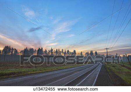 USA, Oregon, highway at sunrise View Large Photo Image Stock Photography - USA, Oregon, highway at sunrise. Fotosearch