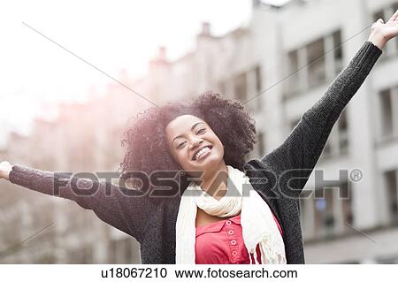 USA, Washington State, Seattle, Portrait of enthusiastic young woman View Large Photo Image Stock Image - USA, Washington State, Seattle, Portrait of enthusiastic young woman. Fotosearch