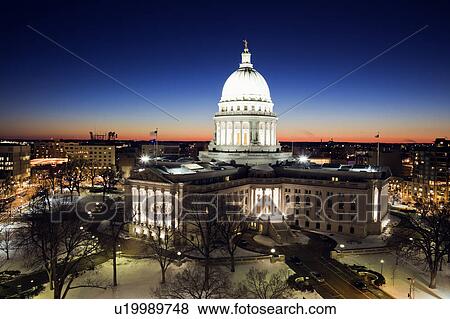 USA, Wisconsin, Madison, State Capitol building at sunset View Large Photo Image Stock Photo - USA, Wisconsin, Madison, State Capitol building at sunset. Fotosearch