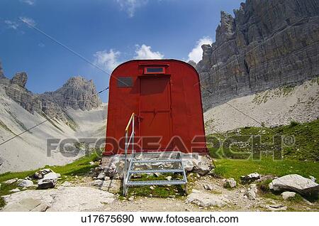 red supply shed on a mountain trail; campanile, friuli venezia giulia, italy View Large Photo Image Stock Image - red supply shed on a mountain trail; campanile, friuli venezia giulia, italy. Fotosearch
