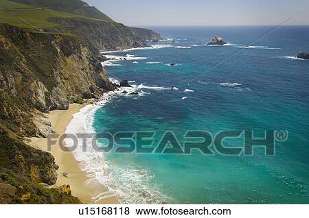 view of the beach and the pacific ocean near big sur; california, united states of america View Large Photo Image Stock Photo - view of the beach and the pacific ocean near big sur; california, united states of america. Fotosearch