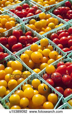 Yellow And Red Cherry Tomatoes In Small Baskets View Large Photo Image Stock Image - Yellow And Red Cherry Tomatoes In Small Baskets. Fotosearch