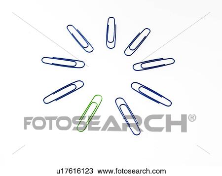 Stock Image - Blue and green paper clips on white background. Fotosearch