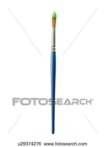 Stock Photograph - Blue paintbrush with green paint on white background. Fotosearch