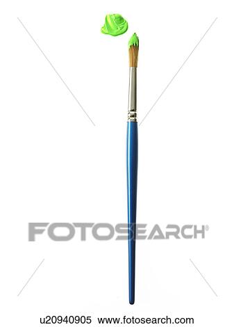 Blue paintbrush with green paint on white background View Large Photo Image Stock Photography - Blue paintbrush with green paint on white background. Fotosearch