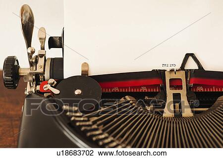 Close up of antique typewriter with "the end" print on page View Large Photo Image Stock Image - Close up of antique typewriter with "the end" print on page. Fotosearch