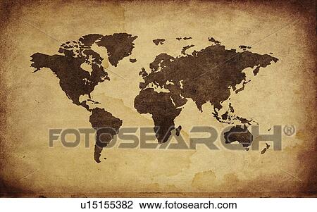 Stock Image - Close up of antique world map. Fotosearch