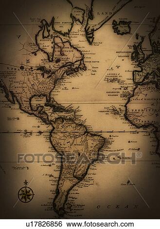 Stock Photograph - Close up of antique world map. Fotosearch