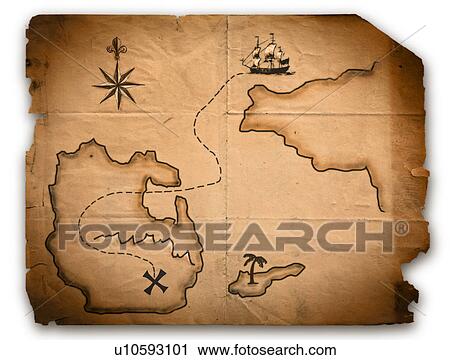 Stock Image - Close up of antique world map with ship route. Fotosearch