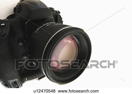 Stock Photo - Close up of camera lens on white background. Fotosearch