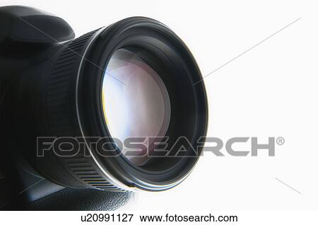 Stock Photo - Close up of camera lens on white background. Fotosearch