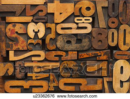 Stock Photograph - Close up of letterpress with numbers. Fotosearch