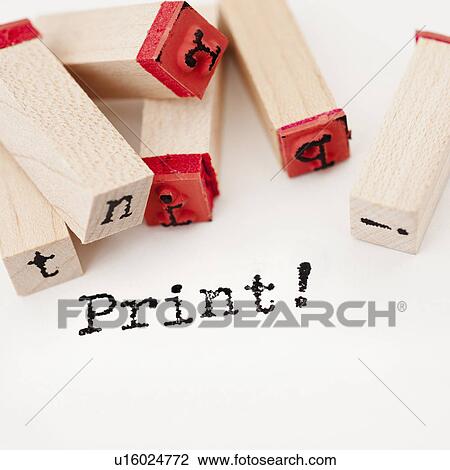 Stock Image - Close up of print and letterpress blocks. Fotosearch