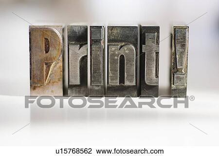 Stock Image - Close up of single word made of printing blocks. Fotosearch