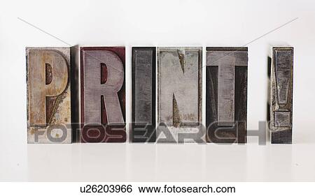 Stock Photograph - Close up of single word made of printing blocks. Fotosearch