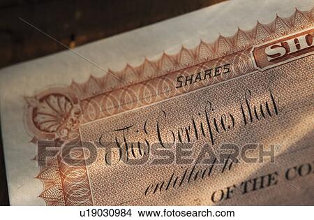 Picture - Close up of stock certificate. Fotosearch