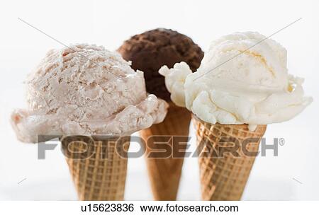 Stock Photograph - Close up of various ice cream cones. Fotosearch