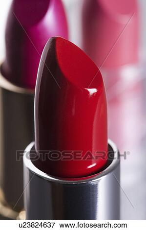 Stock Photo - Close-up view of red lipstick. Fotosearch