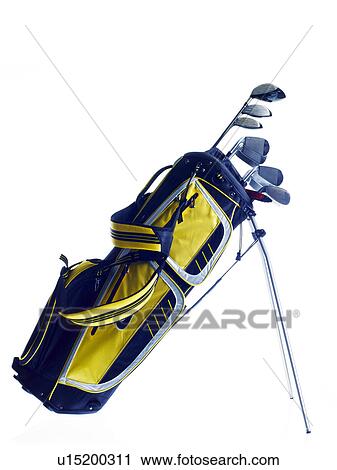 Stock Image - Golf bag with clubs on white background. Fotosearch
