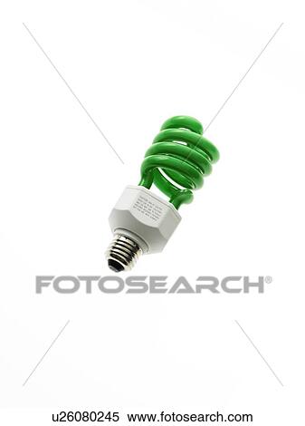 Stock Photography - Green energy efficient lightbulb on white background. Fotosearch