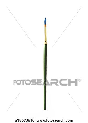 Stock Image - Green paintbrush with blue paint on white background. Fotosearch