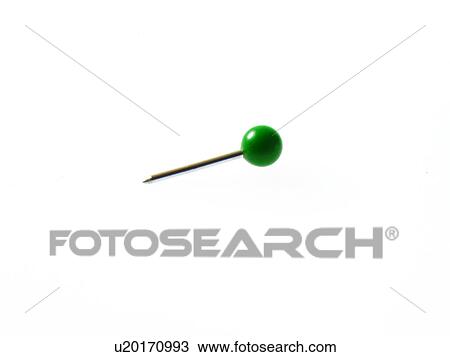 Stock Image - Green push pin on white background. Fotosearch