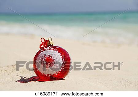 Stock Image - Mexico, Playa Del Carmen, christmas decoration on beach. Fotosearch
