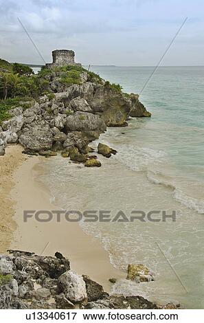 Stock Photo - Mexico, Tulum, ancient ruins on beach. Fotosearch