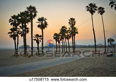 Stock Photography - Santa Monica Pier at sunset, California, USA. Fotosearch