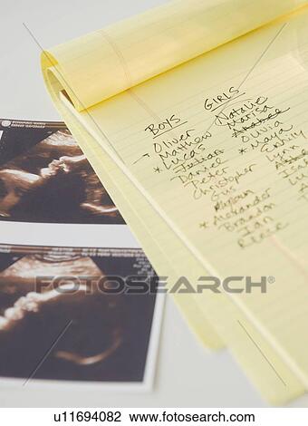 Sonogram picture and baby names list View Large Photo Image Stock Image - Sonogram picture and baby names list. Fotosearch