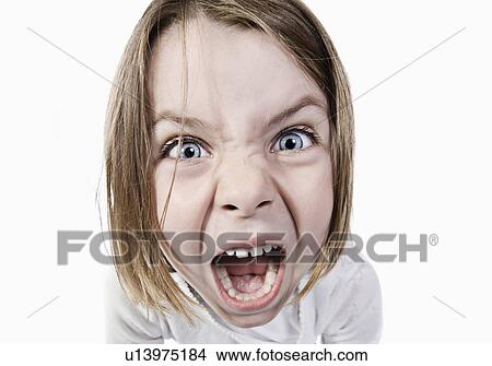 Studio portrait of girl (6-7) screaming View Large Photo Image Picture - Studio portrait of girl (6-7) screaming. Fotosearch