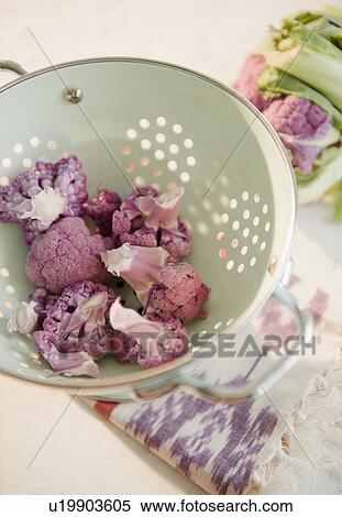 Stock Photography - Studio shot of cauliflower in colander. Fotosearch