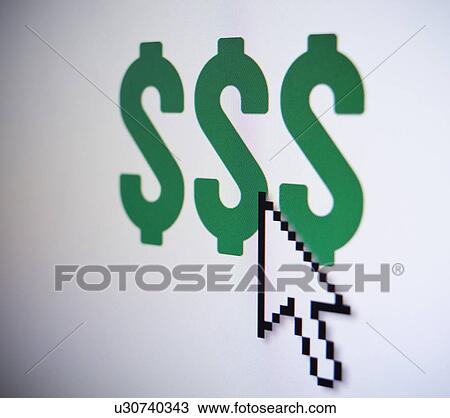 Stock Image - Studio shot of cursor on dollar icon. Fotosearch