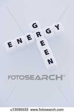 Stock Image - Studio shot of dice spelling out green energy. Fotosearch