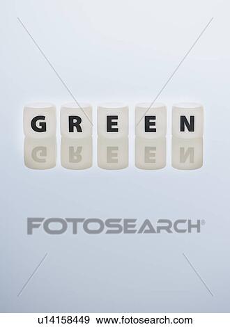 Studio shot of dice spelling out green View Large Photo Image Stock Photo - Studio shot of dice spelling out green. Fotosearch