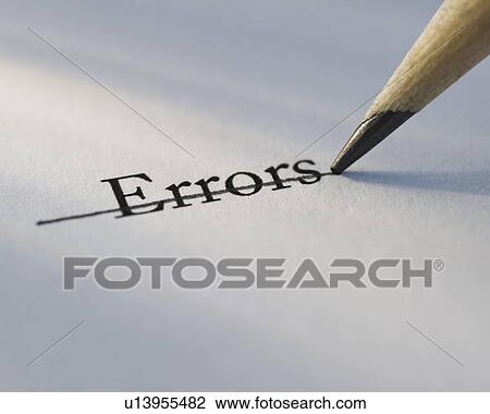 Stock Image - Studio shot of pencil crossing out the word errors from piece of paper. Fotosearch