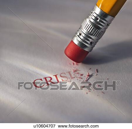 Stock Photo - Studio shot of pencil erasing the word crisis from piece of paper. Fotosearch