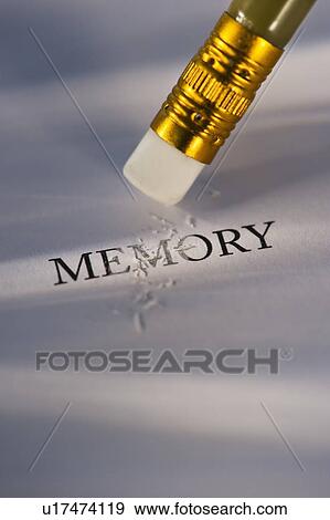 Stock Photo - Studio shot of pencil erasing the word memory from piece of paper. Fotosearch