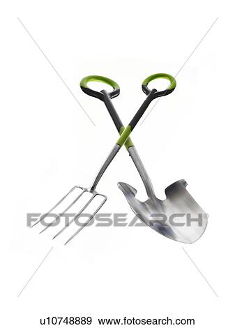 Stock Photo - Studio shot of rake and spade. Fotosearch