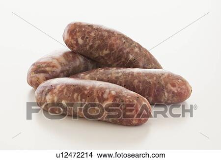 Picture - Studio shot of raw sausage. Fotosearch