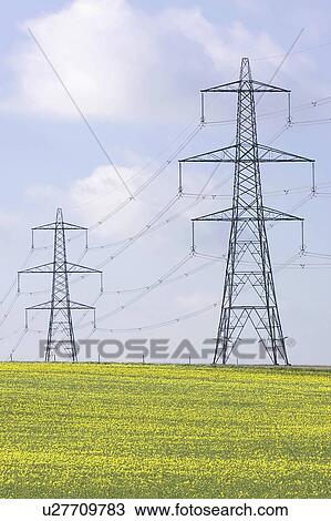 Stock Image - UK, Cambs, Burwell, Electricity pylons. Fotosearch